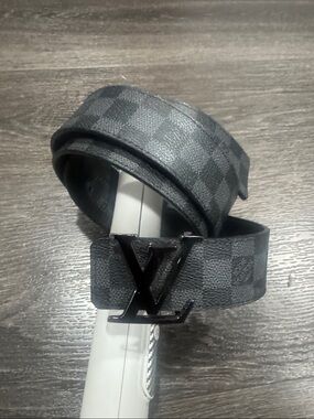 Louis Vuitton Men’s Damier Graphite Canvas Belt with Black LV Buckle